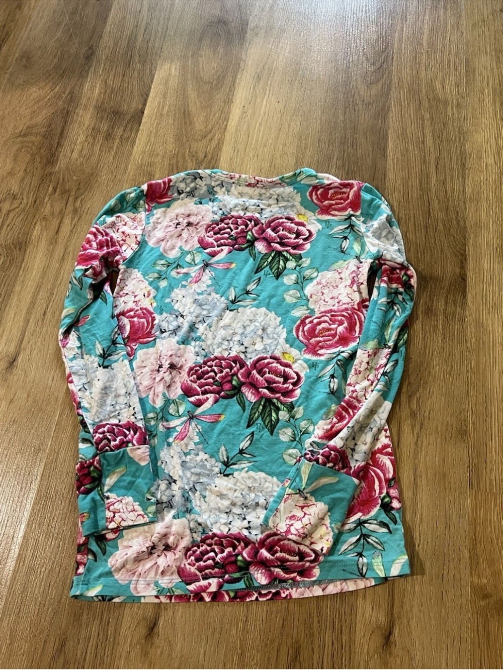 Posh Peanut Teal Floral Pajama Set with Pink Rose Print - Picture 5 of 7